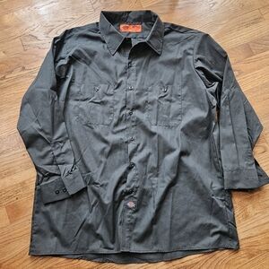 Dickies Men's Long Sleeve Button Front Work Shirt Green